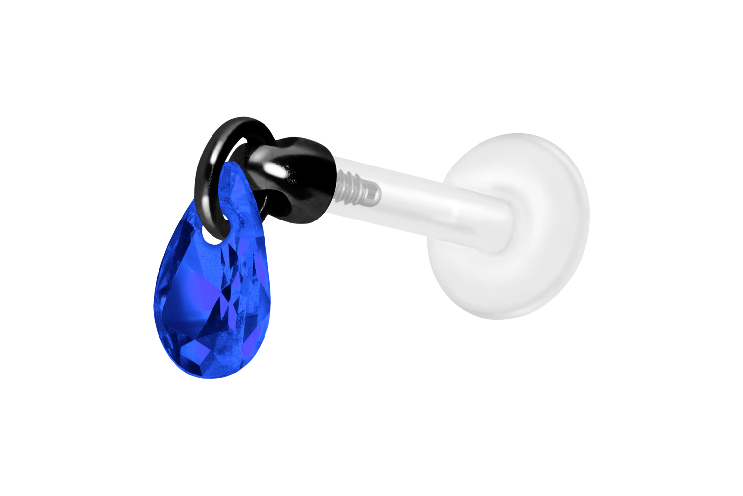 PTFE Labret Piercing mit Innengewinde + Titan-Aufsatz KRISTALLTROPFEN